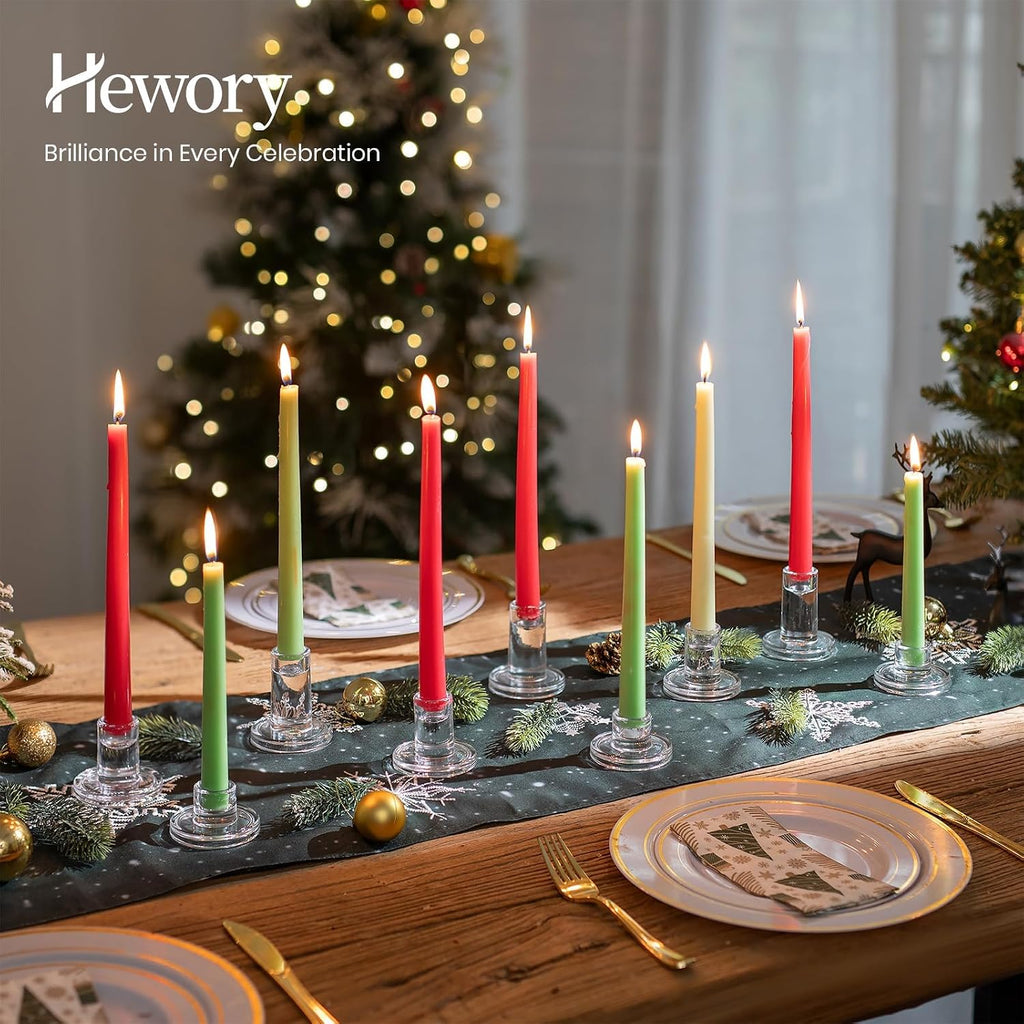 Clear Taper Candle Holders Bulk: 9PCS Glass Candlestick Holders | For 0.86" Taper Candles, 3 Sizes, Candle Sticks