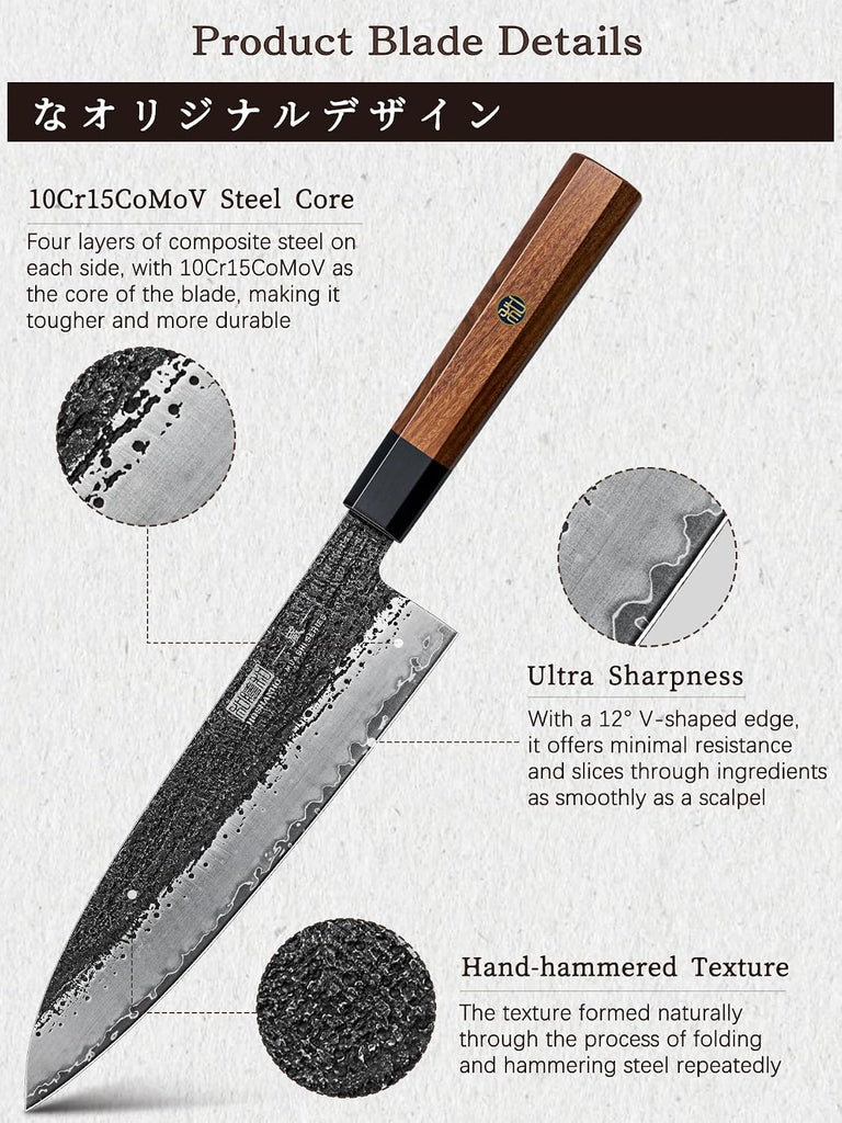 7 Pcs Knife Set with Magnetic Knife Block, Ultra Sharp Knife Set | Hand Forged 9 Layers 10CR15MOV High Carbon Steel