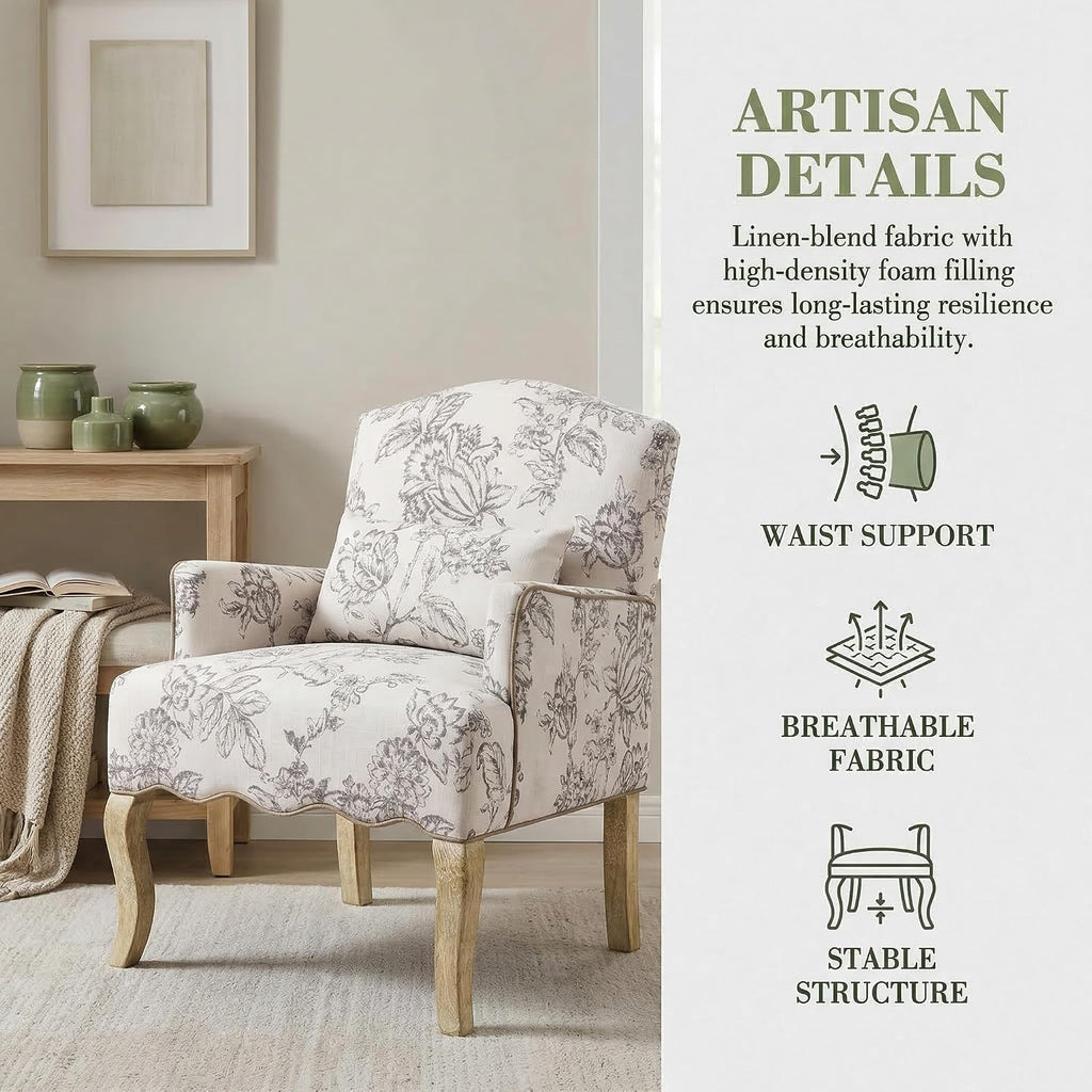 Floral Accent Chairs Set of 2 Fabric Comfy Single Sofa Upholstered Modern Reading Chair with Removable Pillow