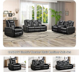 Home Theater Seating Seats, Theater Recliner Chair Sofa, PU Leather 3 seat Power Recliner Sofa with Cup Holders
