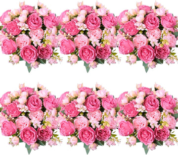 Peonies Artificial Flowers, Pink Flowers for Centerpieces - Set of 6