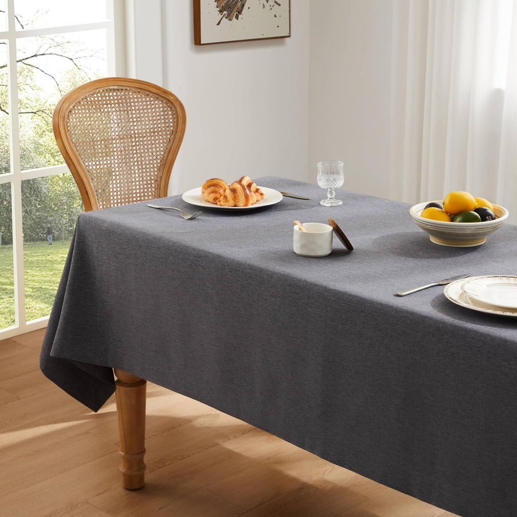 Linen Textured Rectangle Table Cloth, 60x84 Inch Charcoal