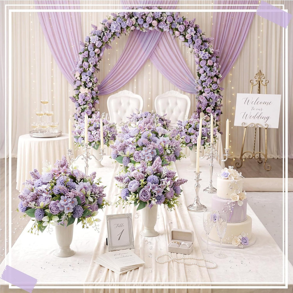 12 Pcs 13.4 Inch Artificial Flowers Bouquet Fake Silk Flowers Faux Bouquet Hydrangea Bouquets for Wedding Birthday