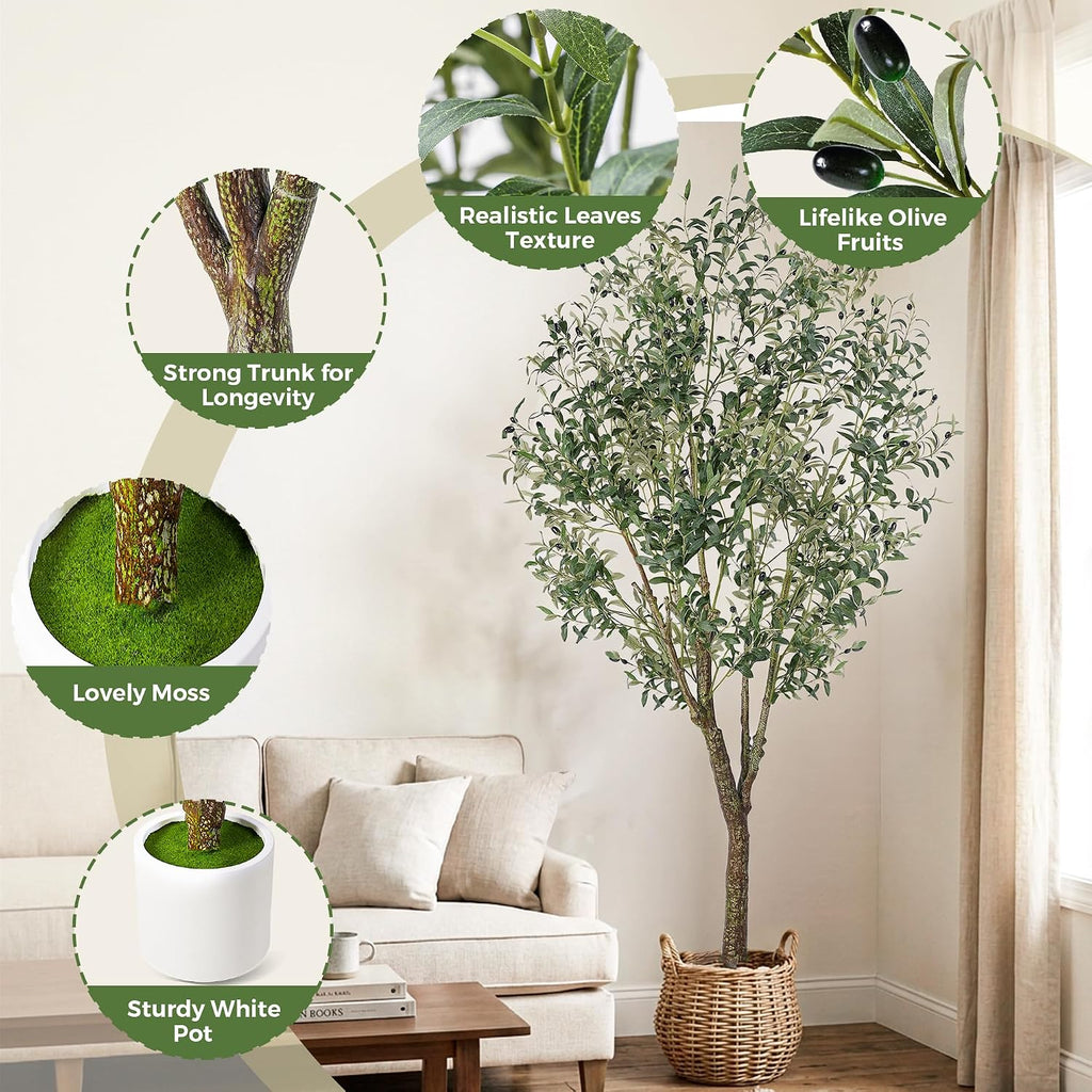Olive Tree Indoor 7FT, Tall Faux Olive Tree with White Planter