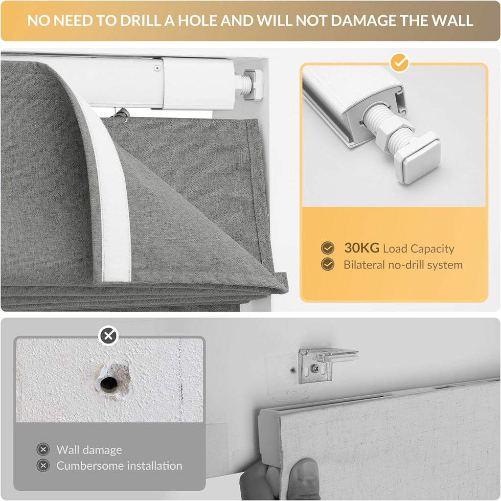 No Drill Roman Shades for Windows, Cordless Blackout Window Shades with UV Protection, Easy Install for Indoor