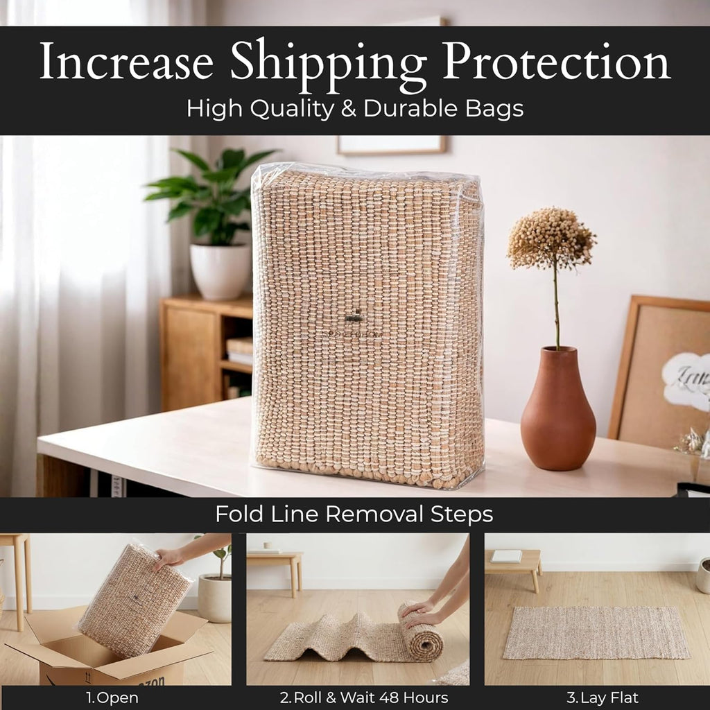 Jute-Cotton Rug 2x6 - Luxurious Natural Hallway Runner with Non-Slip Backing, Low-Profile Kitchen Ru