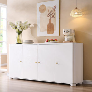 Curved Buffet Cabinet with Doors, 66" Large Sideboard Buffet Storage Cabinet with 4 Doors and Shleves