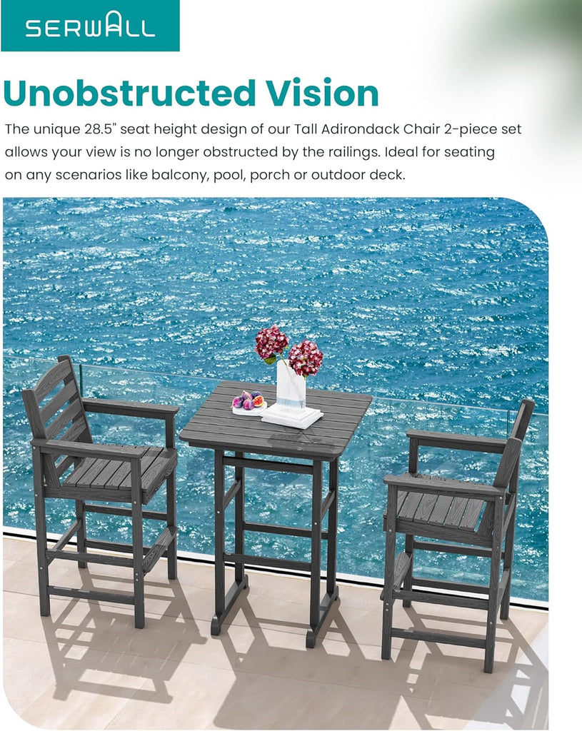 Tall Adirondack Chairs Set of 2, Oversize Balcony Adirondack Chairs Set, Outdoor Bar Height Barstools Widened Chair