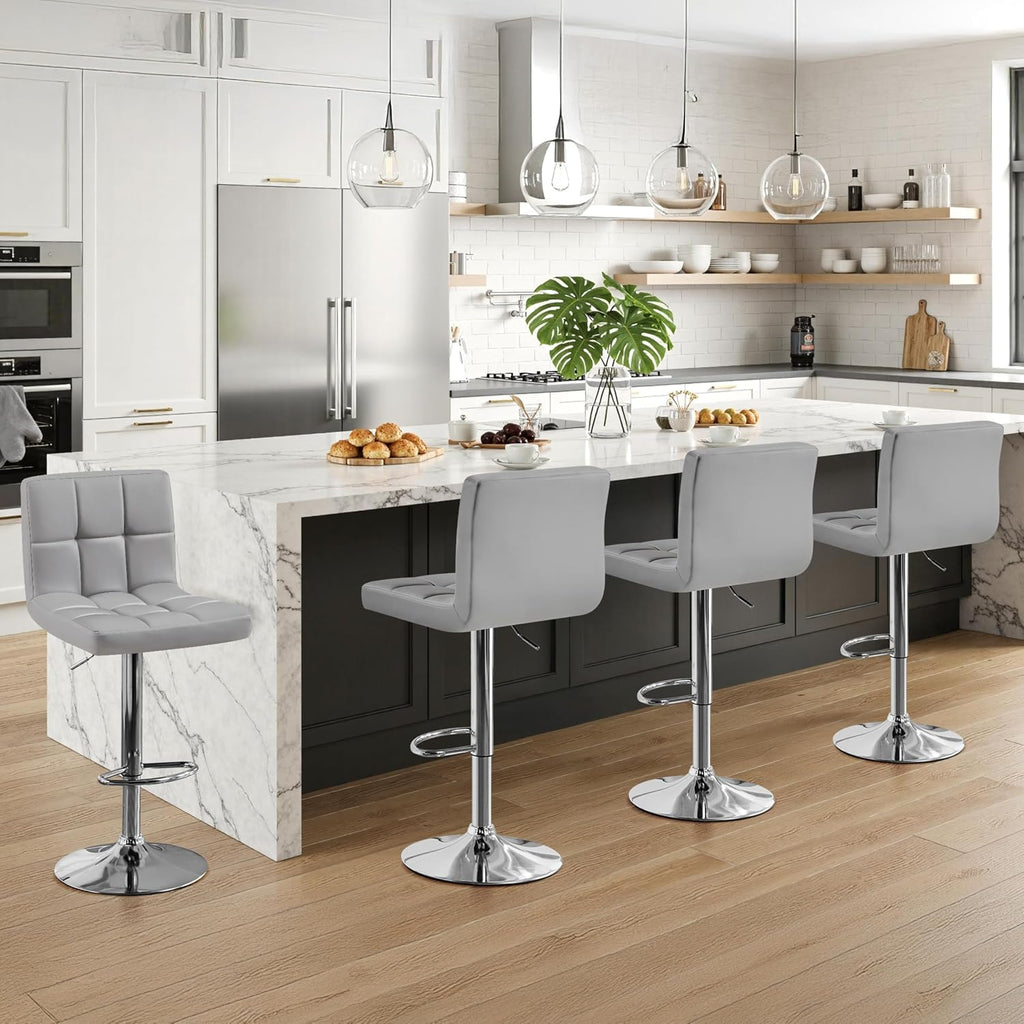 Bar Stools Set of 4, PU Leather Adjustable Barstools, Modern Counter Stools with Back and Footrest, Counter Height