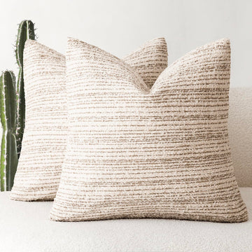 Set of 2 Faux Fur Textured Modern Throw Decorative Pillow Covers Square Accent Striped Cushion Sherpa Boho Farmhouse