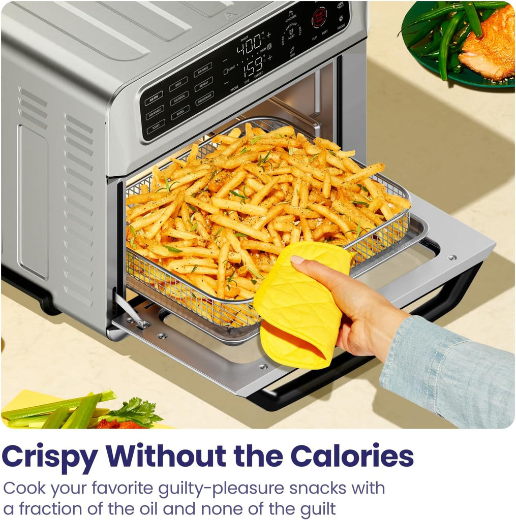 Air Fryer Toaster Oven Combo with Probe Thermometer, 12-In-1 Stainless Steel Convection Countertop, 10 Inch Pizza, 4