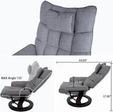Modern Reclining Swivel Lounge Chair and Ottoman — Grey Chenille