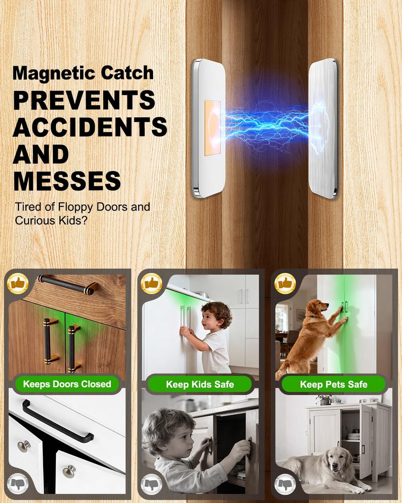 4Sets Extra Strong Magnetic Cabinet Door Catch, No-Drill Invisible Ultra Thin Magnets Door Closure, Drawer Magnets with