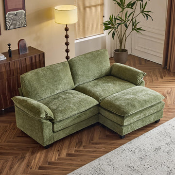 87" Convertible Sectional Sofa, L-Shaped Deep Seat Sofa Couch, Modern 2-Seat Loveseat Sofa with Ottoman for Small