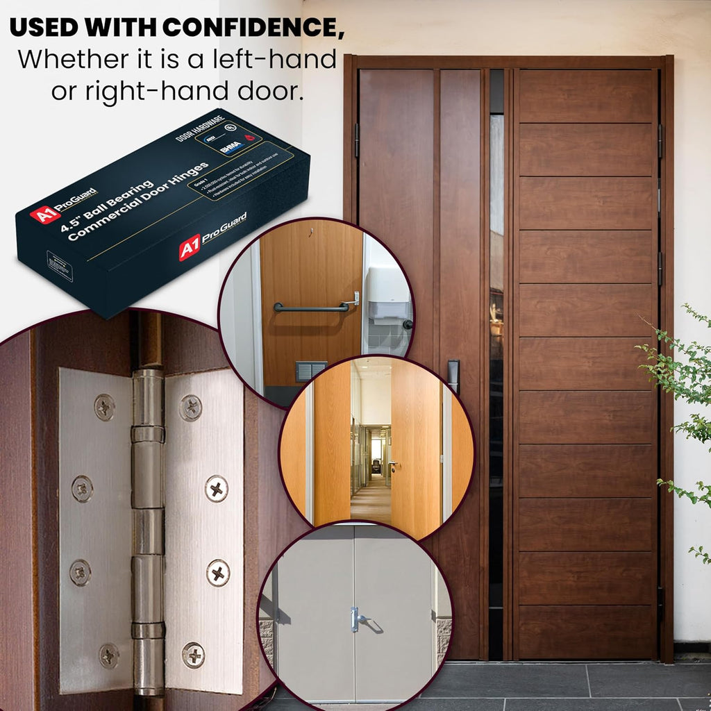 A1 ProGuard 4.5" Heavy Duty Door Hinge, 3 Pack 4.5 x 4.5 Inch Ball Bearing Door Hinges with Square Corners for