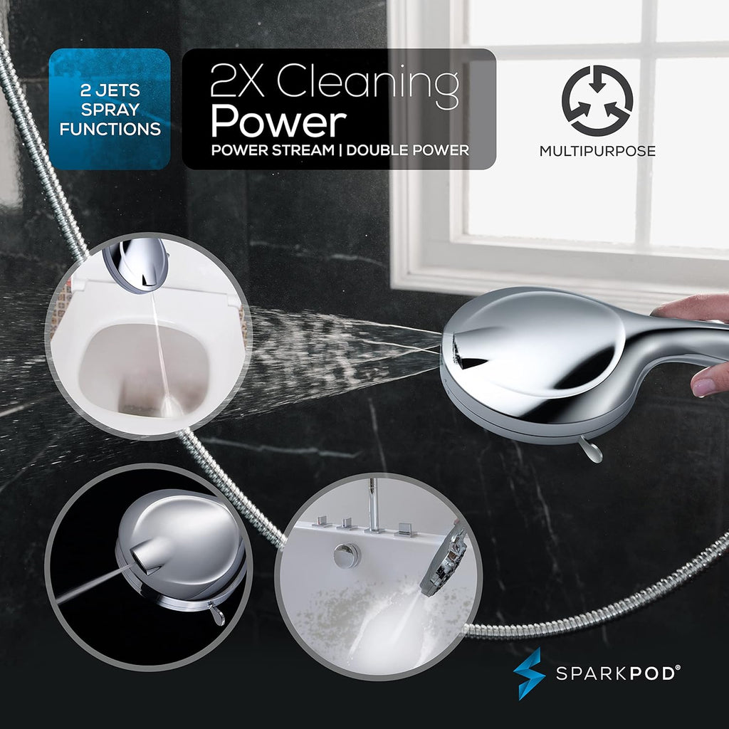 10-Mode Handheld Shower Head with Filter - 5" High Pressure Filtered Shower Head with Touch-to-Clean Nozzles, Built-In Power Jet, Stainless Steel 6ft Hose & Bracket (Polished Chrome)