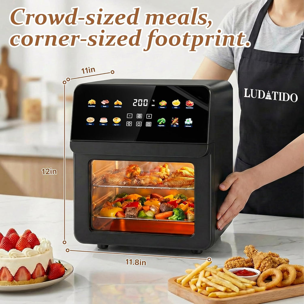 12QT Air Fryer Oven, 8-in-1 Air Fryer Toaster Oven Combo with 8 Presets, Family Size Countertop Oven with 2 Baking