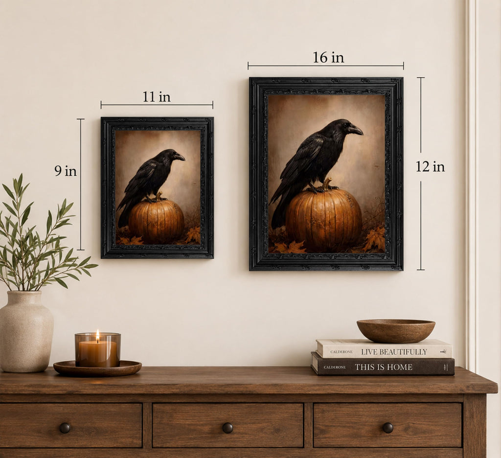 Raven Canvas Wall Art Gothic Pumpkin Crow Print Artwork 12x16 In