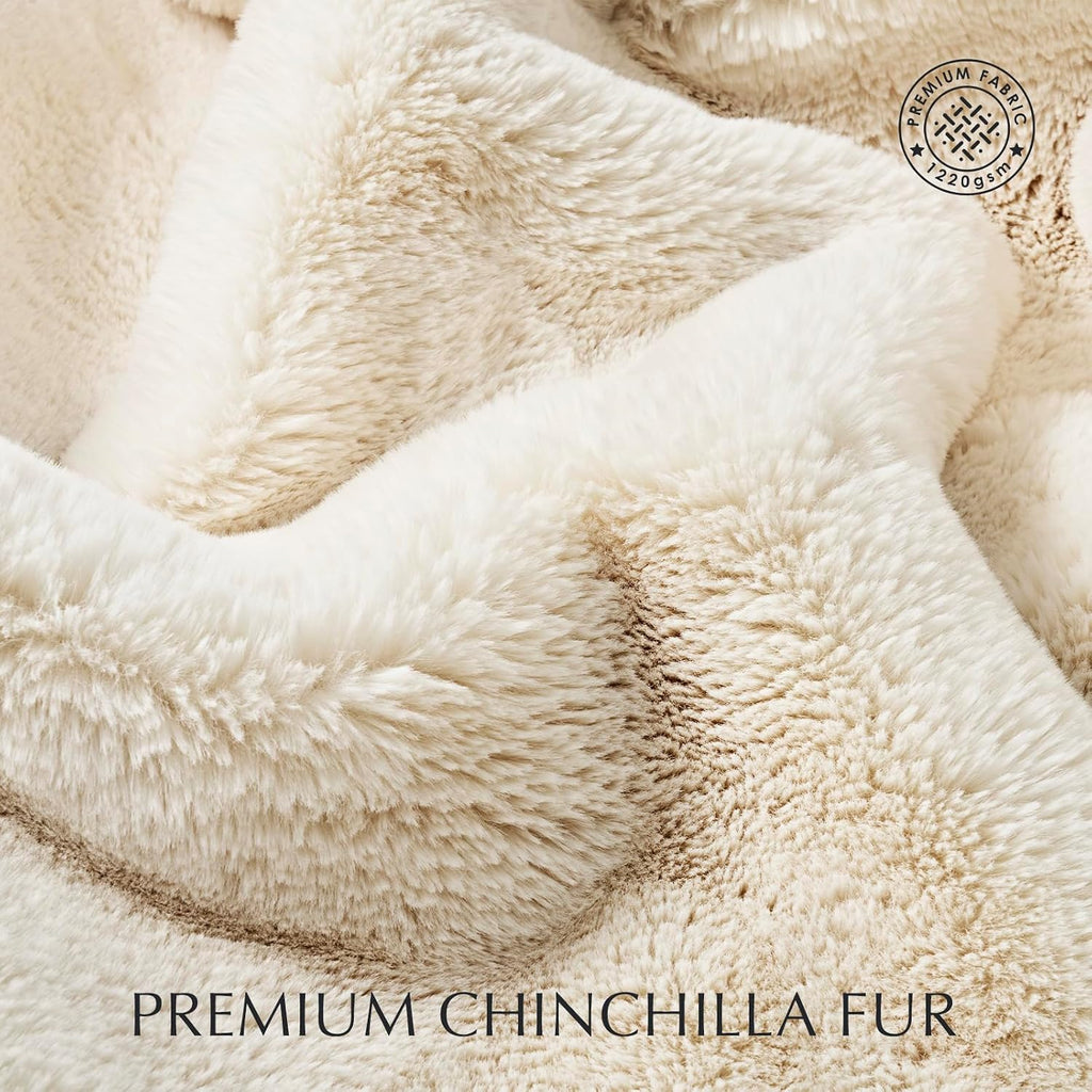 Faux Chinchilla Fur Throw Blanket, 50"x60", Arctic White | Luxury, Super Soft, 1220GSM, Fluffy Cozy Mink, Reversible
