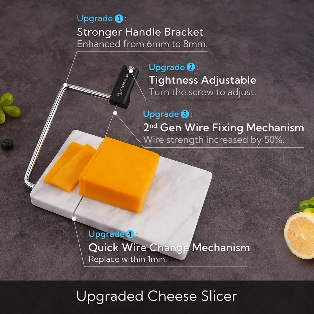 Replaceable Wire Cheese Slicer with Board, Tightness Adjustable Cheese Slicer, Marble Cheese Cutter for Block Cheese