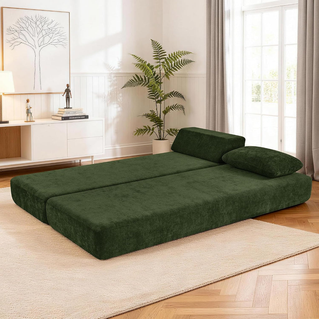 80" Convertible Daybed, Twin to Queen Size Sofa Bed , Green | Folding Chaise Lounge Chair Indoor, Sleeper Sofa with
