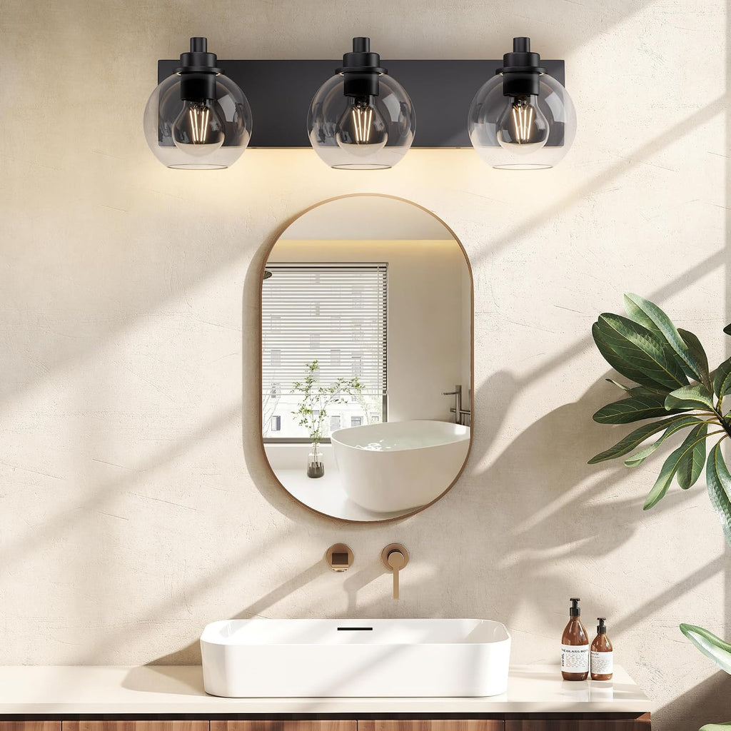 Bathroom Light Fixtures-Matte Black Vanity Lights , Modern Black Vanity Lights 3-Light Bathrooms Lighting Fixtures