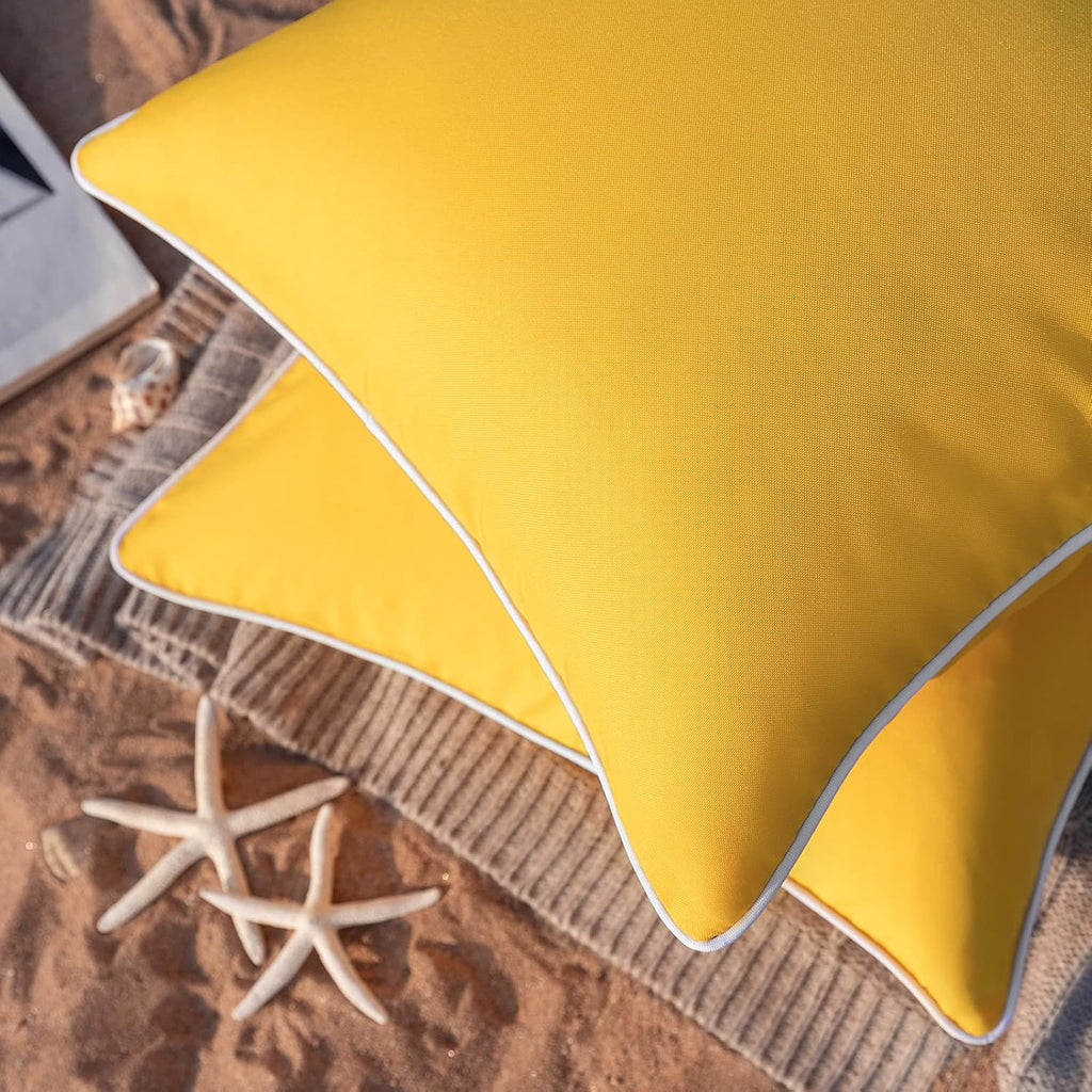 Pack of 2 Outdoor Waterproof Throw Pillow Covers Decorative Square Cushion Case Patio Pillows, Yellow)