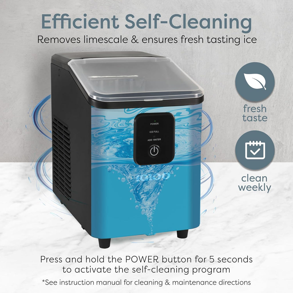 Portable Ice Maker with Scoop & Basket- Ice Maker with LED Control Panel & 1.5 Quart Water Tank-Ice Cube Maker