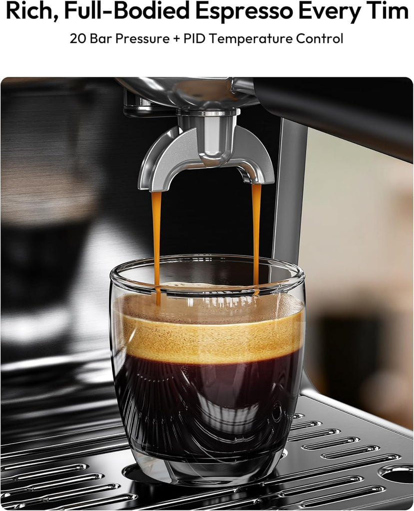 Espresso Machine with Grinder and Milk Frother, 20 Bar Pressure System
