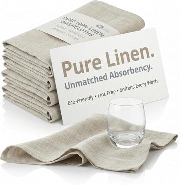 Pure Linen Flax Washcloths - 4-Pack Natural Dish Towels Set - Linen Tea Towel Cloth Napkins - Small Hand Towels