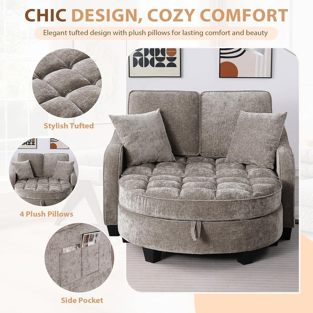 Oversized Curved Chaise Lounge Chair Indoor with Ottoman, 54.8" Cloud Boneless Reading Chair Soft Chenille Circle