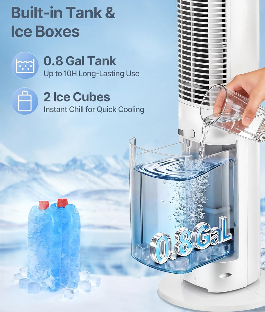 Evaporative Air Swamp Cooler - 38inch Cooling Fans that Blow Cold Air, Portable Tower Fan with 3L Water Tank