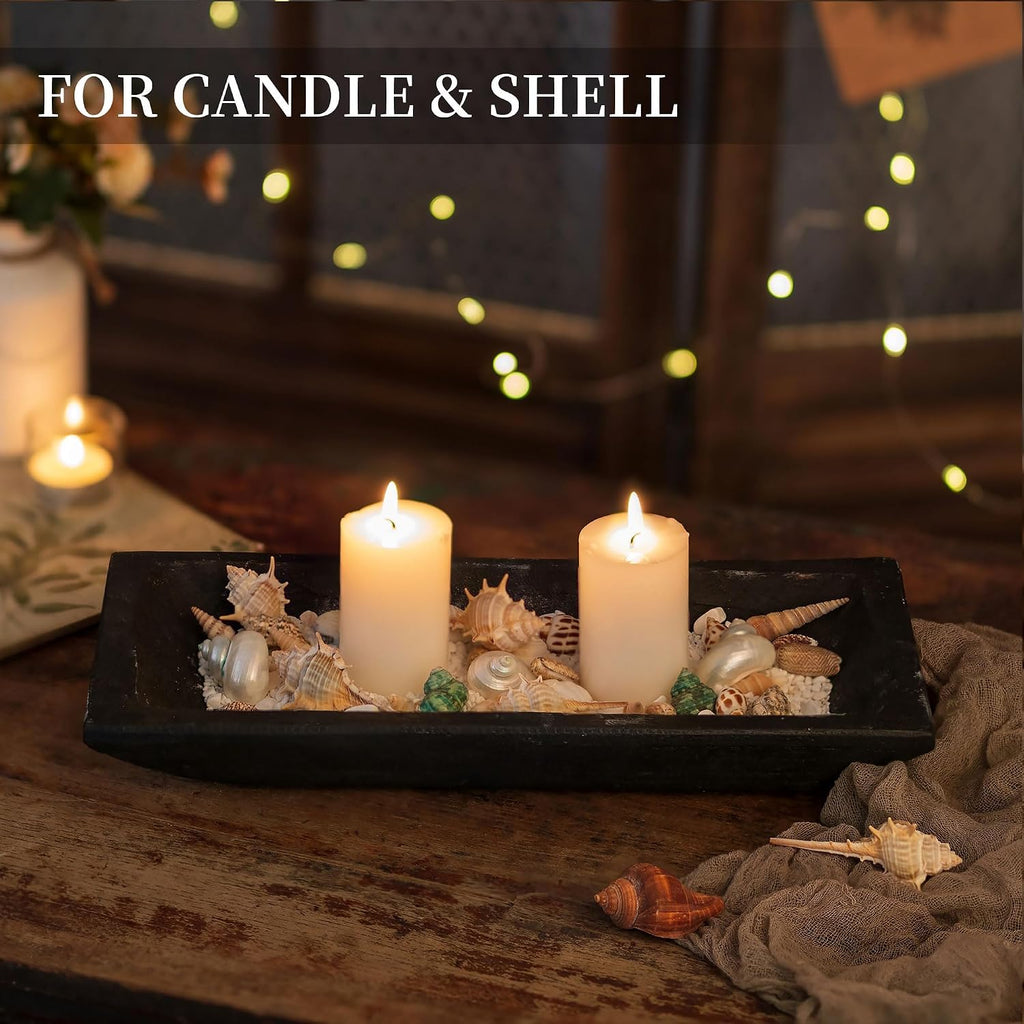 Wood Decorative Bowl for Coffee Table Entryway Decor, Rustic Black | 14.6 Farmhouse Mid Century Style, Potpourri Tray