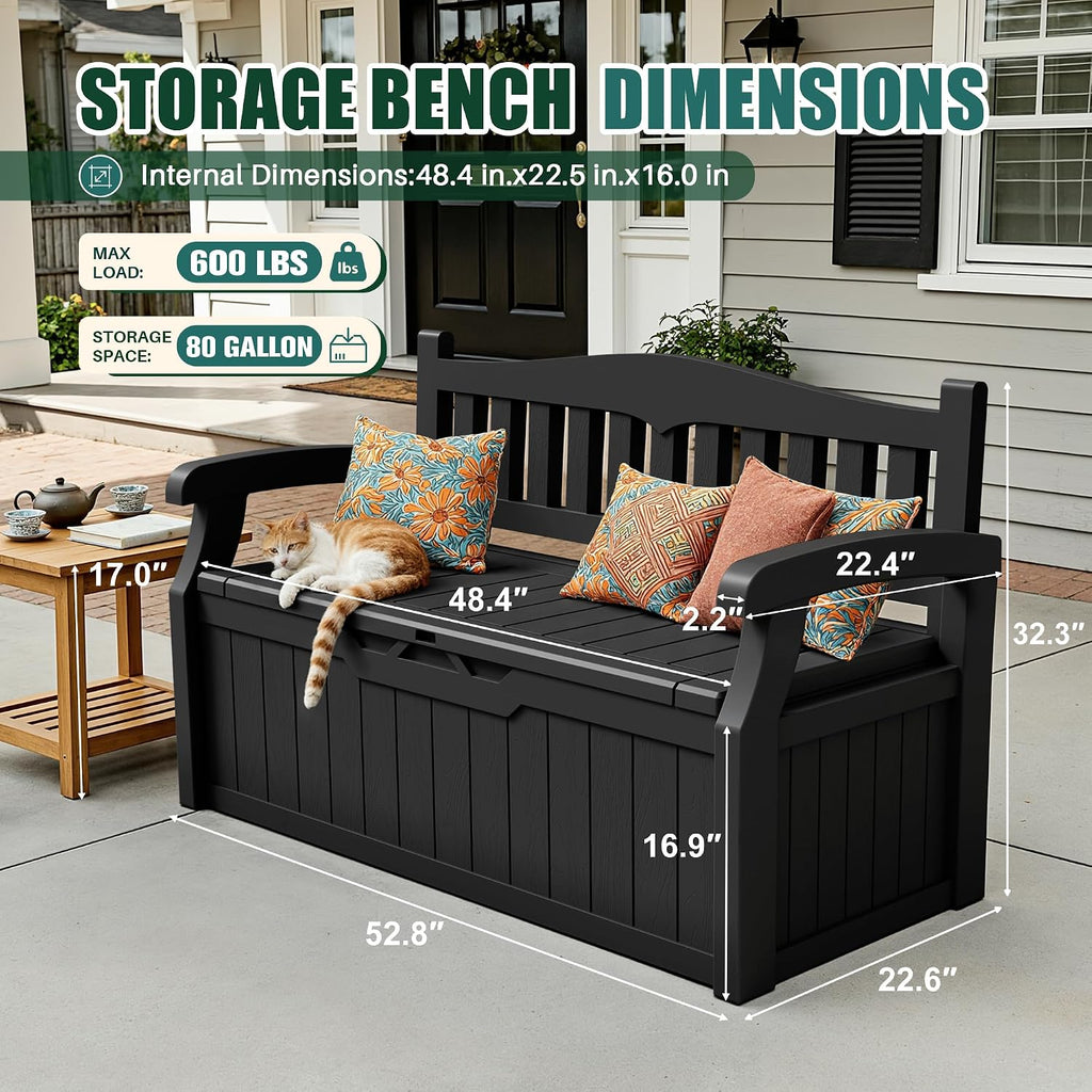 80 Gallon Storage Bench Deck Box Waterproof&Lockable | Outdoor Benches Furniture, Garden Decor and Outdoor Seating