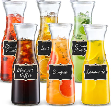 Set of 6 Glass Carafe with Lid, 1 Liter Beverage Serveware Carafe, Clear Glass Pitcher for Mimosa Bar, Brunch, Cold