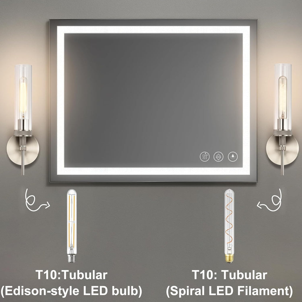 Brushed Nickel Bathroom Vanity Light, Hardwired Wall Sconces Set of 2 with Knurled Texture, Chrome Silver Wall Lamps