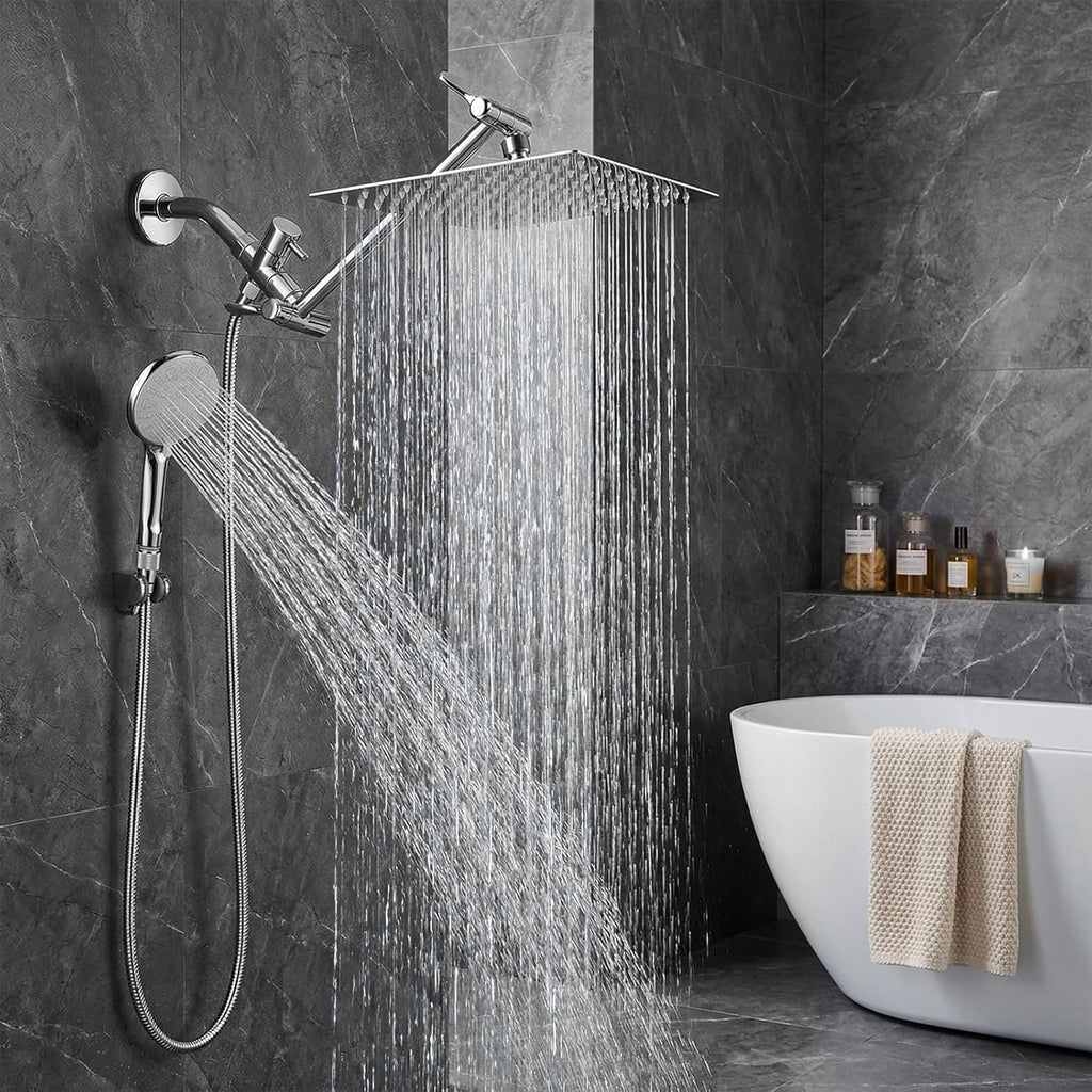 Shower Head, 8 Inch High Pressure Rainfall Shower Head/Handheld Shower Combo with 11 Inch Extension Arm