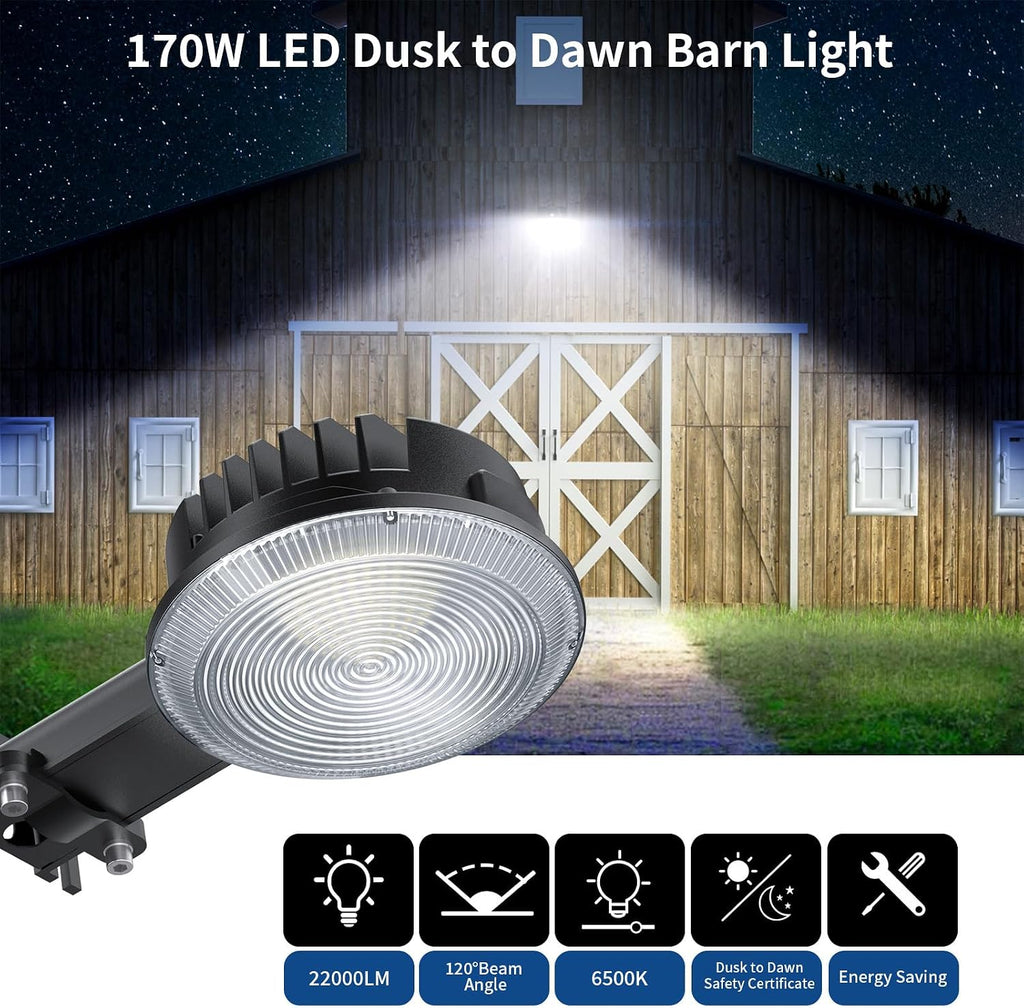170W LED Barn Light, Dusk to Dawn Outdoor Lighting with Photocell, 22000LM Brightness Area Street Outdoor Lights
