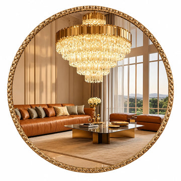 30 Inch Round Bathroom Mirror, Hammered Antique Gold Wall Mirror