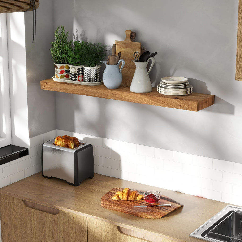 40" Wall Mounted Floating Shelves, Natural Elm Wood, 1 Pack