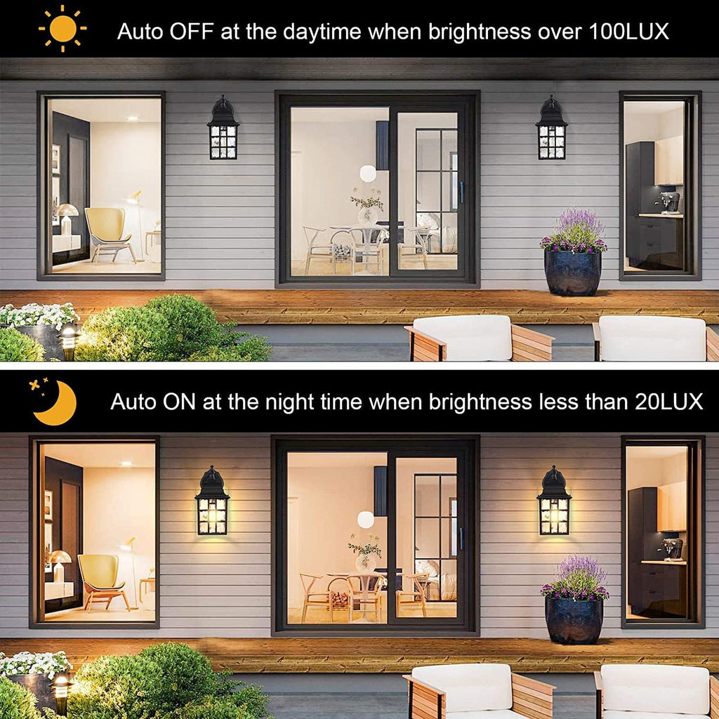 2-Pack Dusk to Dawn Outdoor Wall Lights, Sensor Exterior Light Fixtures, Porch Lights, Black Waterproof Wall Sconces