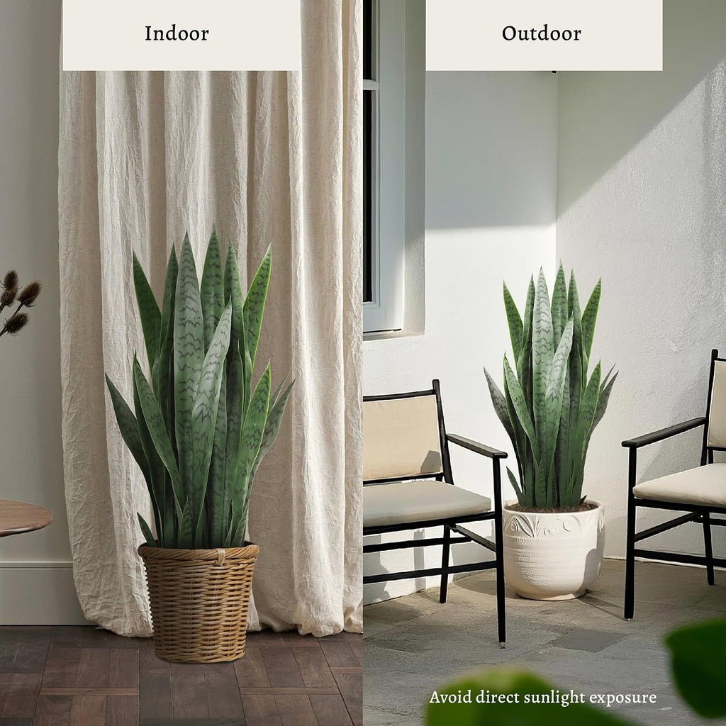 3FT Artificial Snake Plant, Fake Sansevieria Indoor Outdoor, 28 Thick PE Leaves Lifelike Faux Silk Plants, Home Decor