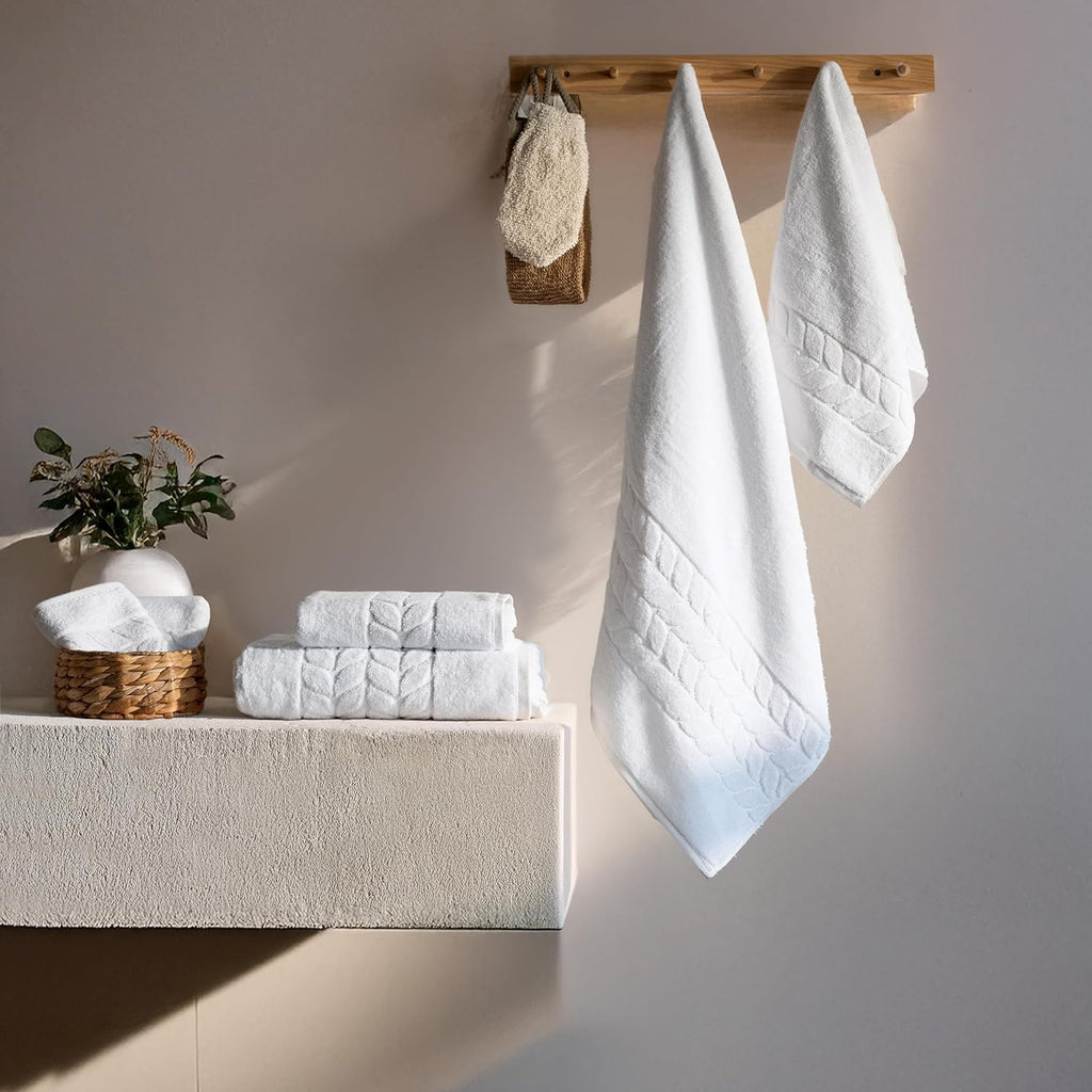 Organic Turkish Cotton Bath Towels, Hand Towels - Premium Jacquard Collection, Certified Organic Cotton Towel Set