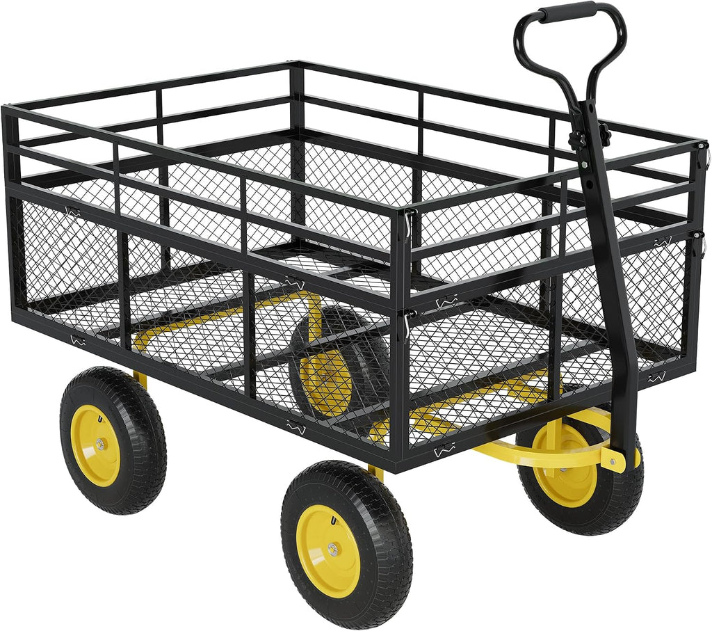 3-in-1 Heavy-Duty Steel Garden Cart, 1400 Lbs Garden Wagon, with 13 Inch All-Terrain Tires and Removable Mesh Side