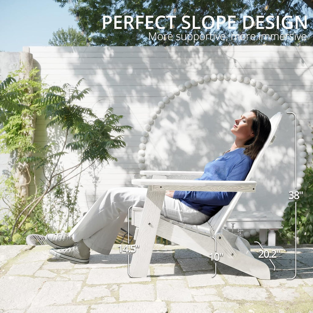 Folding Adirondack Chairs Set of 2, HDPS Fire Pit Chairs, White | All-weather-resistant, ergonomic curved design