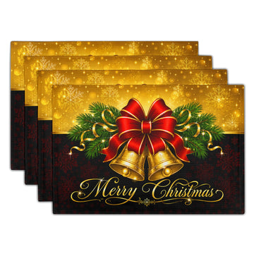 Merry Christmas Placemats Set of 4, Winter Snowflakes Xmas Jingle Bell Red Bow Table Place Mats Dining Holiday Party