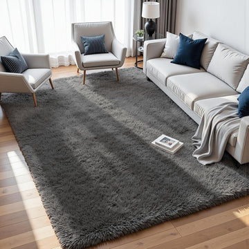 Fluffy Shag Area Rugs Bedroom: Soft Plush Carpet Grey