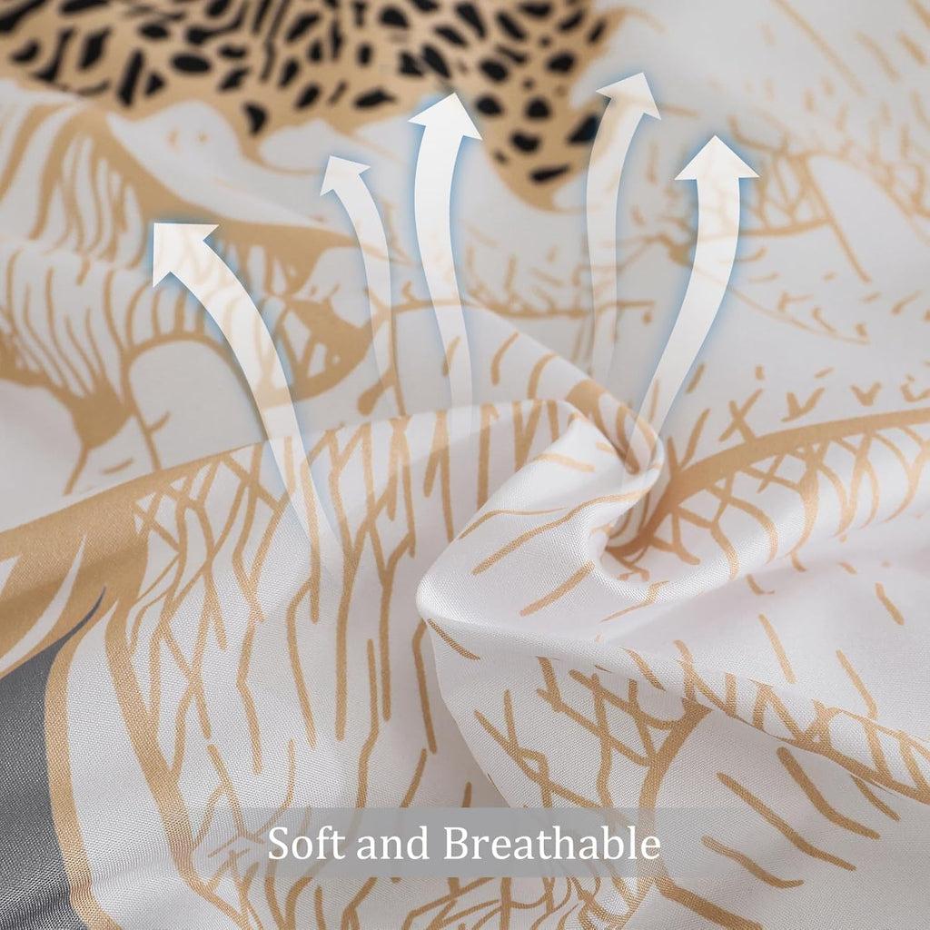 Floral Comforter Set 7 Pieces Bed in a Bag, White Flower Print on Grey Bedding Set