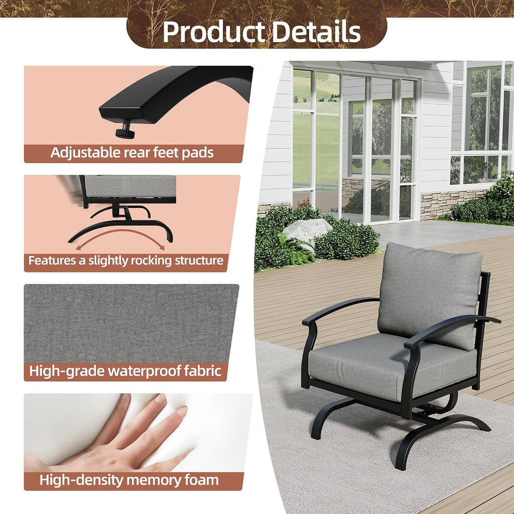 2 Pieces Patio Furniture Set, Outdoor Metal Rocking Chair, Patio Bistro Set Rocker with Thickened Cushions for Porch