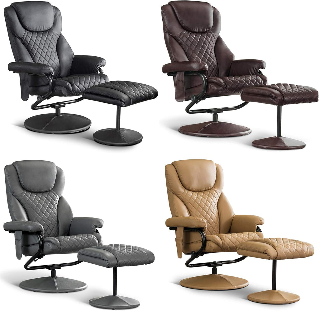 Modern Reclining Swivel Lounge Chair and Ottoman — Cognac Faux Leather